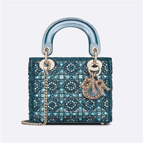 Mini Lady Dior Bag Metallic Calfskin and Satin with Celestial Blue 